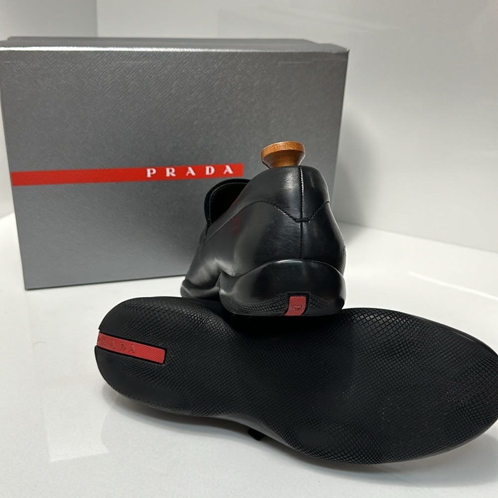 Prada men’s Spazzolato Rois buckle loafers size 9.5 PS1187 black leather shoes - Picture 4 of 12